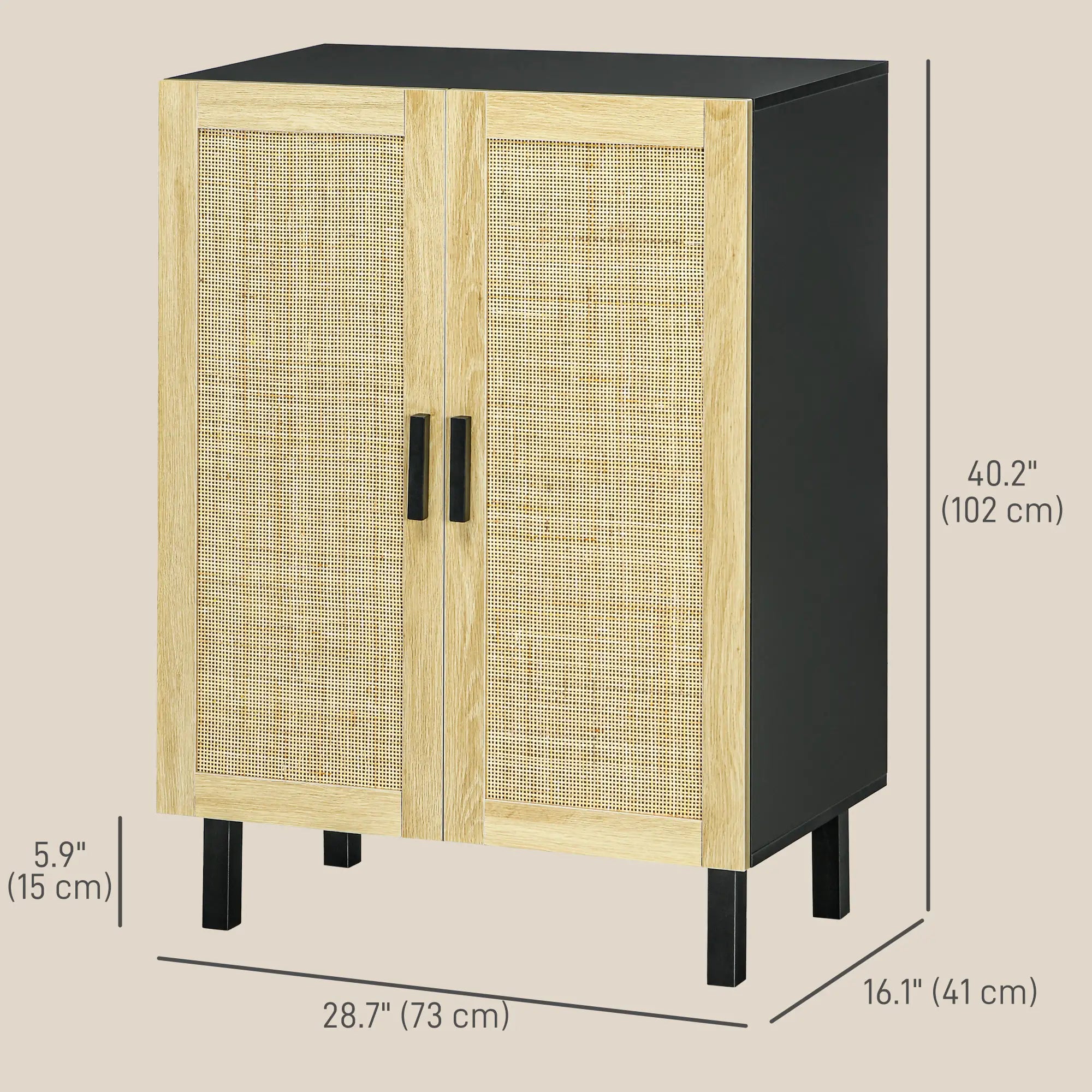 Boho Sideboard, Buffet Cabinet with Storage, 2 Rattan Doors, Black Storage Cabinets at Gallery Canada