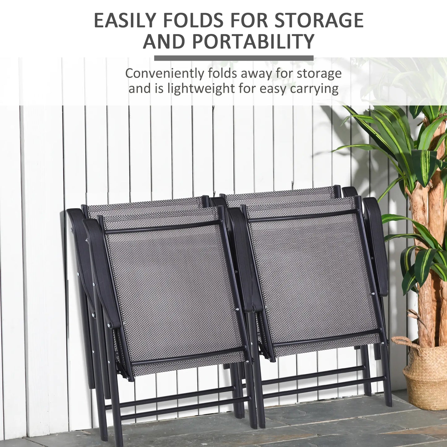 2-Piece Folding Dining Chair Set, Outdoor Furniture with Armrests, Black Patio Chairs at Gallery Canada
