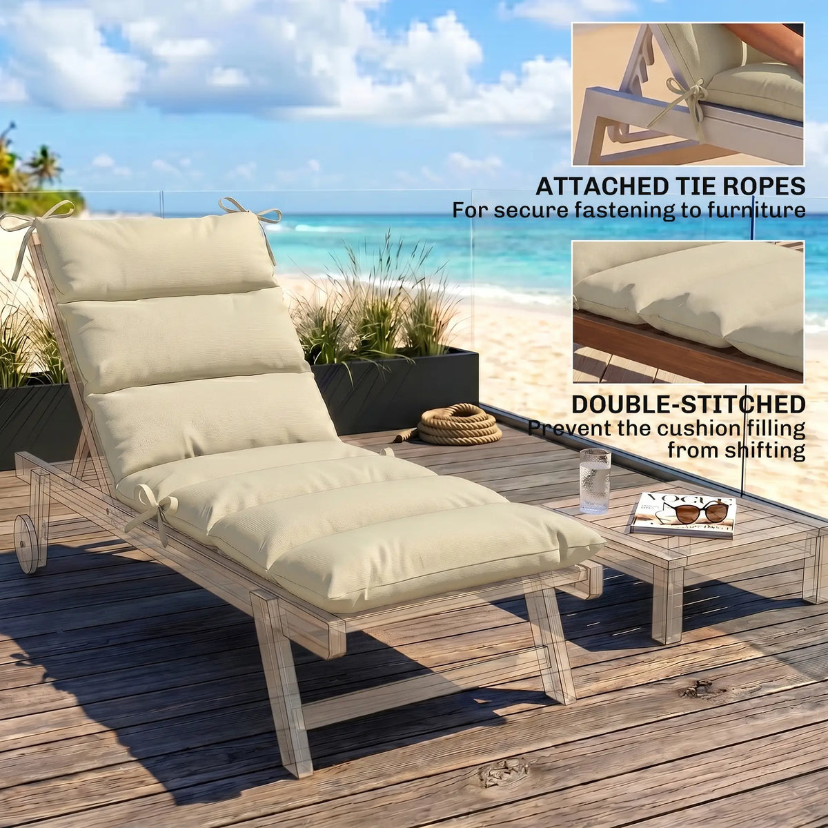 Outdoor Lounge Chair Cushion, Reversible, Zipper, Beige Patio Chair Cushions at Gallery Canada