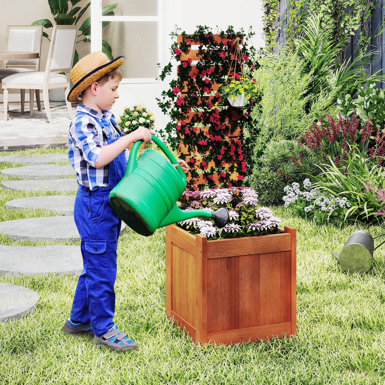 Outdoor Wooden Raised Garden Bed with Trellis, Natural Raised Garden Beds at Gallery Canada