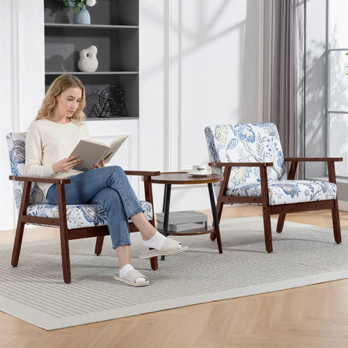 Modern Accent Chair, Upholstered Linen-Feel Armchair, Multicolored