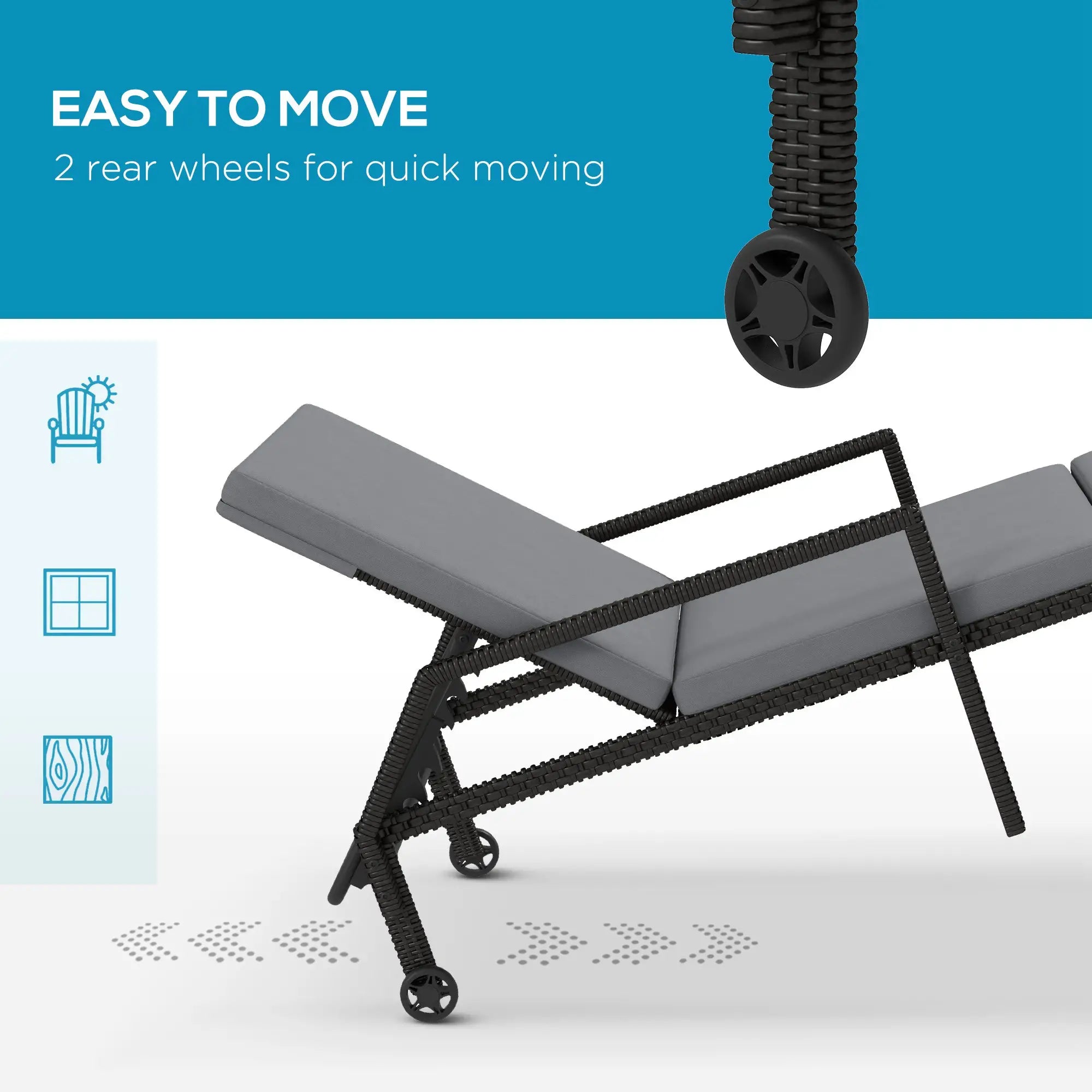 Wicker Chaise Lounger, 5-Level Adjustable Backrest, Light Grey Chaise Loungers at Gallery Canada