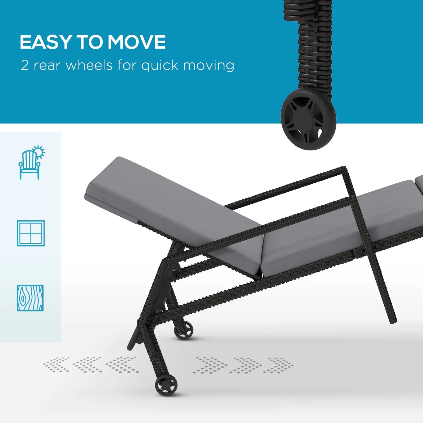 Wicker Chaise Lounger, 5-Level Adjustable Backrest, Light Grey Chaise Loungers at Gallery Canada