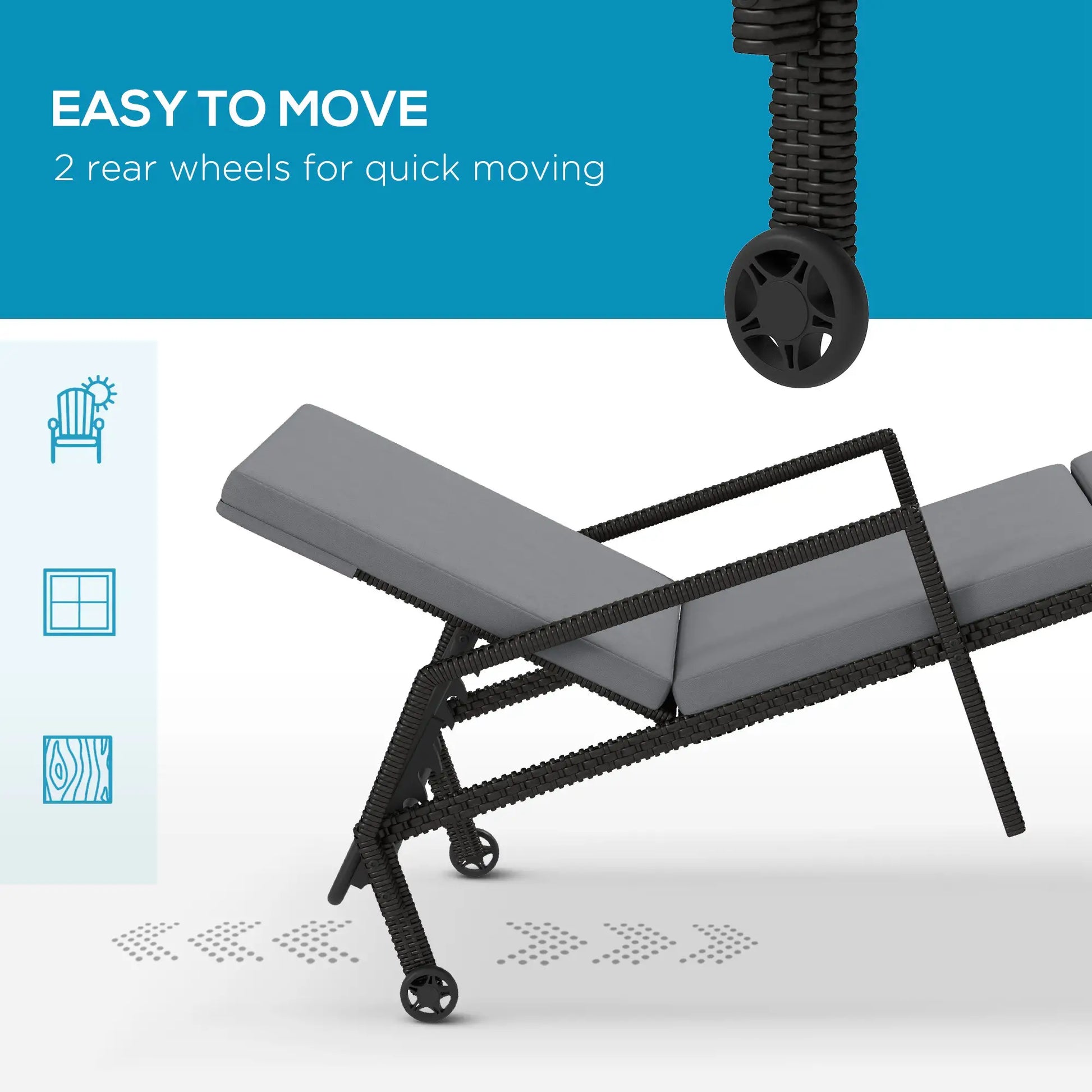 Wicker Chaise Lounger, 5-Level Adjustable Backrest, Light Grey Chaise Loungers at Gallery Canada