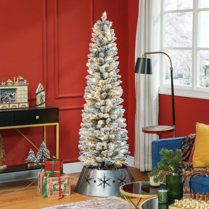 6ft Prelit Snow Flocked Christmas Tree, Metal Base, Warm White LED Pre Lit Christmas Trees at Gallery Canada
