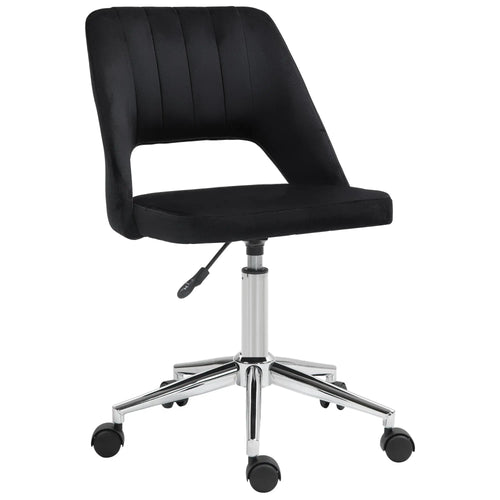 Mid Back Office Chair, Velvet Fabric, Swivel, Scallop Shape, Black