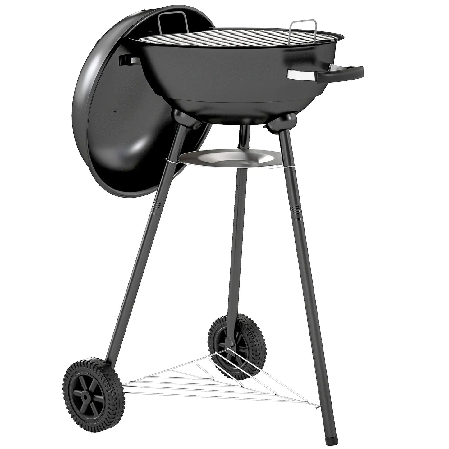 17" Charcoal BBQ Grill With Shelf, Ash Catcher, Wheels, Black