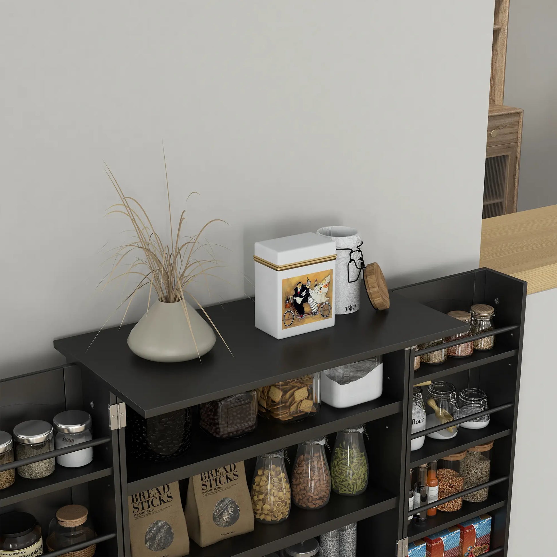 41" Storage Cabinet, 2-Door Kitchen Pantry, 5-Tier Shelving, Black Kitchen Pantry Cabinets at Gallery Canada