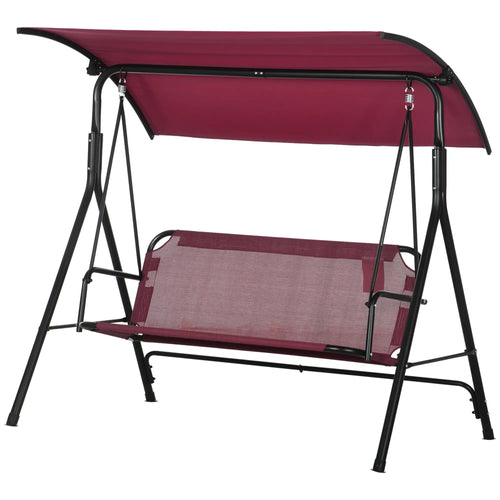 3-Seater Outdoor Swing with Adjustable Canopy, Wine Red