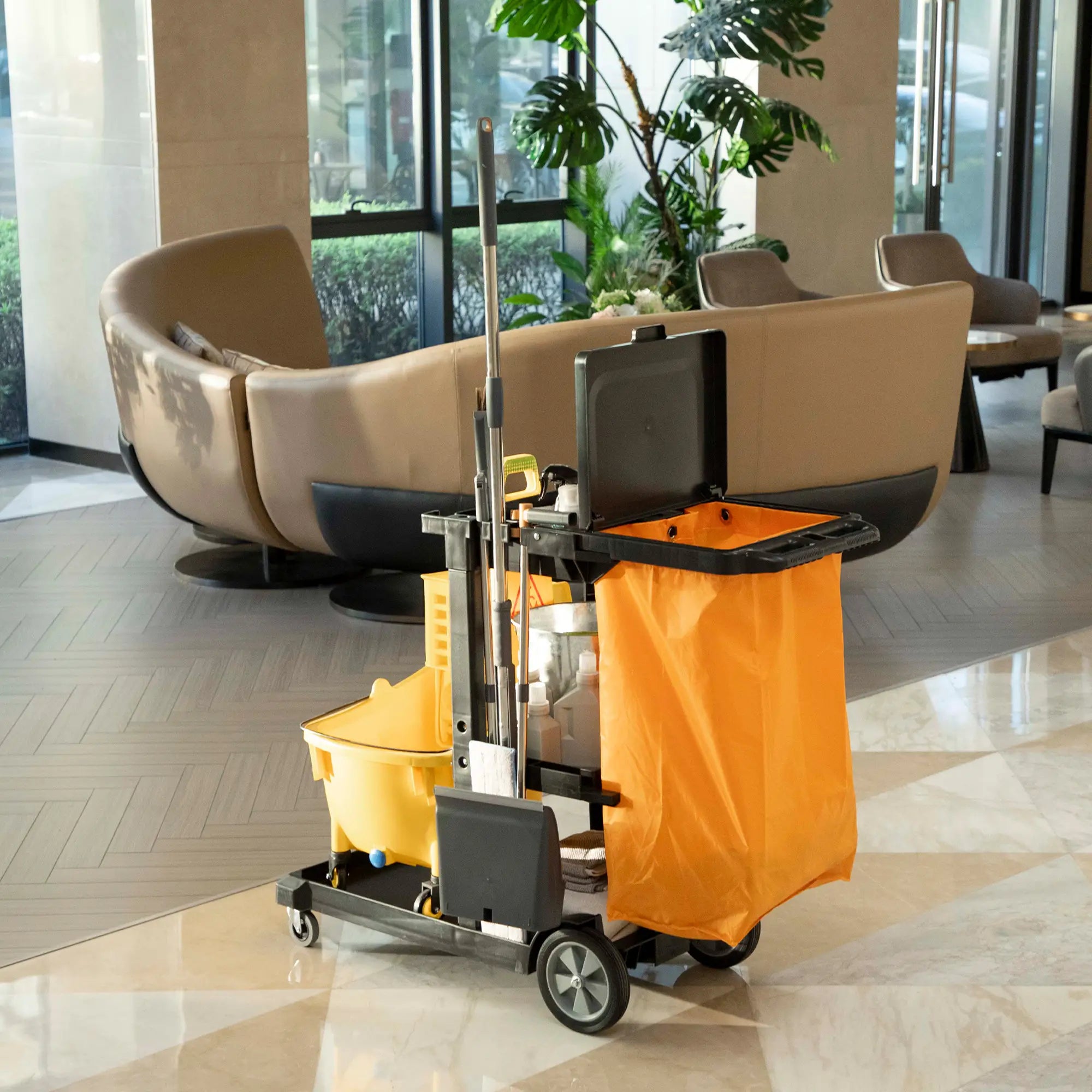Commercial Janitorial Cart, 3 Tier Shelves, Black Household Supplies at Gallery Canada
