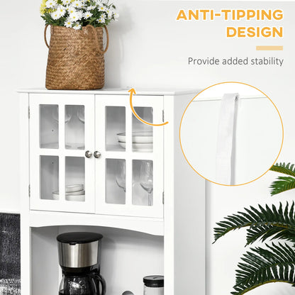 Coastal Kitchen Buffet Hutch, Wood Storage Cupboard, Glass Door, White Kitchen Pantry Cabinets at Gallery Canada