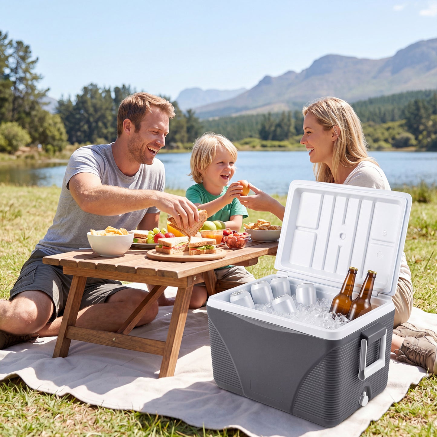 43.3 Quart Portable Hard Cooler With Handles, Black