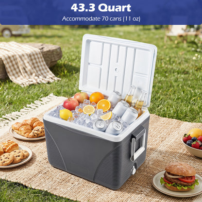 43.3 Quart Portable Hard Cooler With Handles, Black
