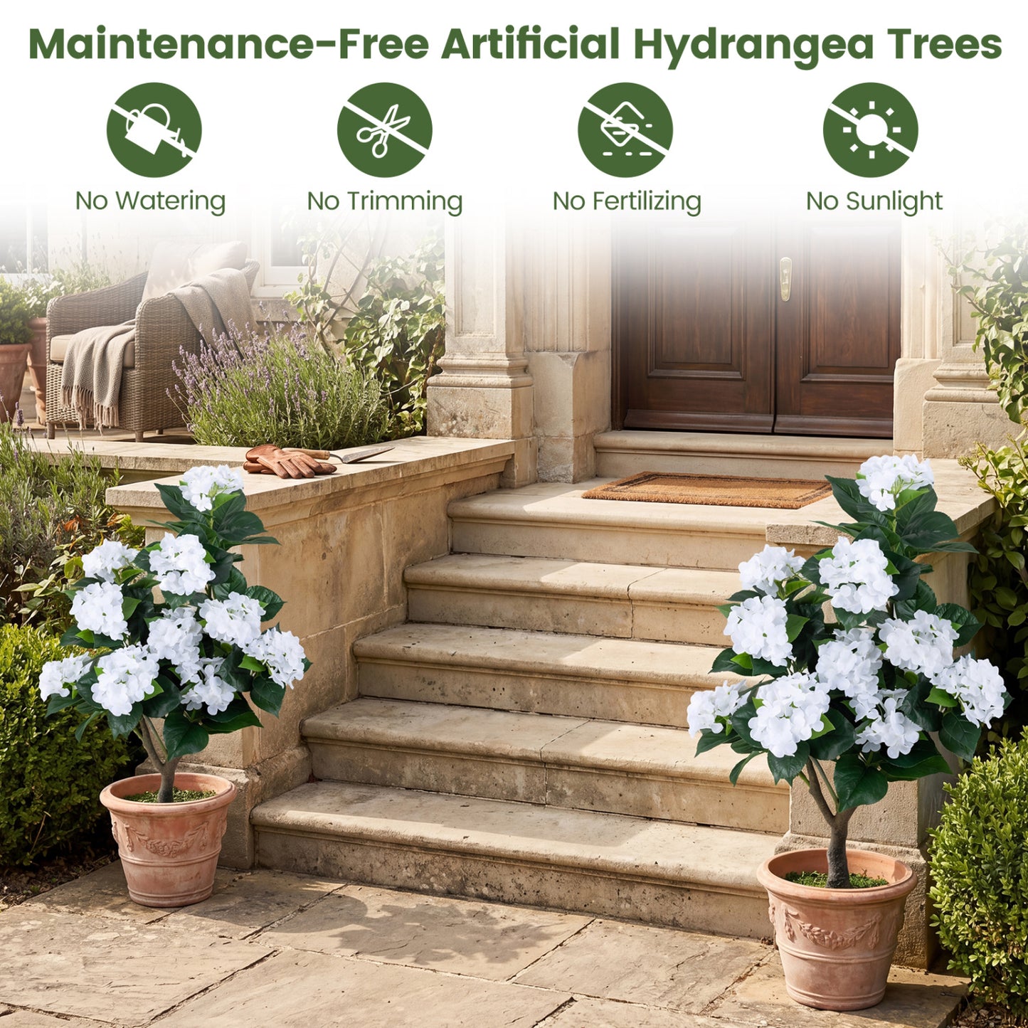 43.5" Artificial Hydrangea Tree, 2 Pack, White Faux Plants at Gallery Canada