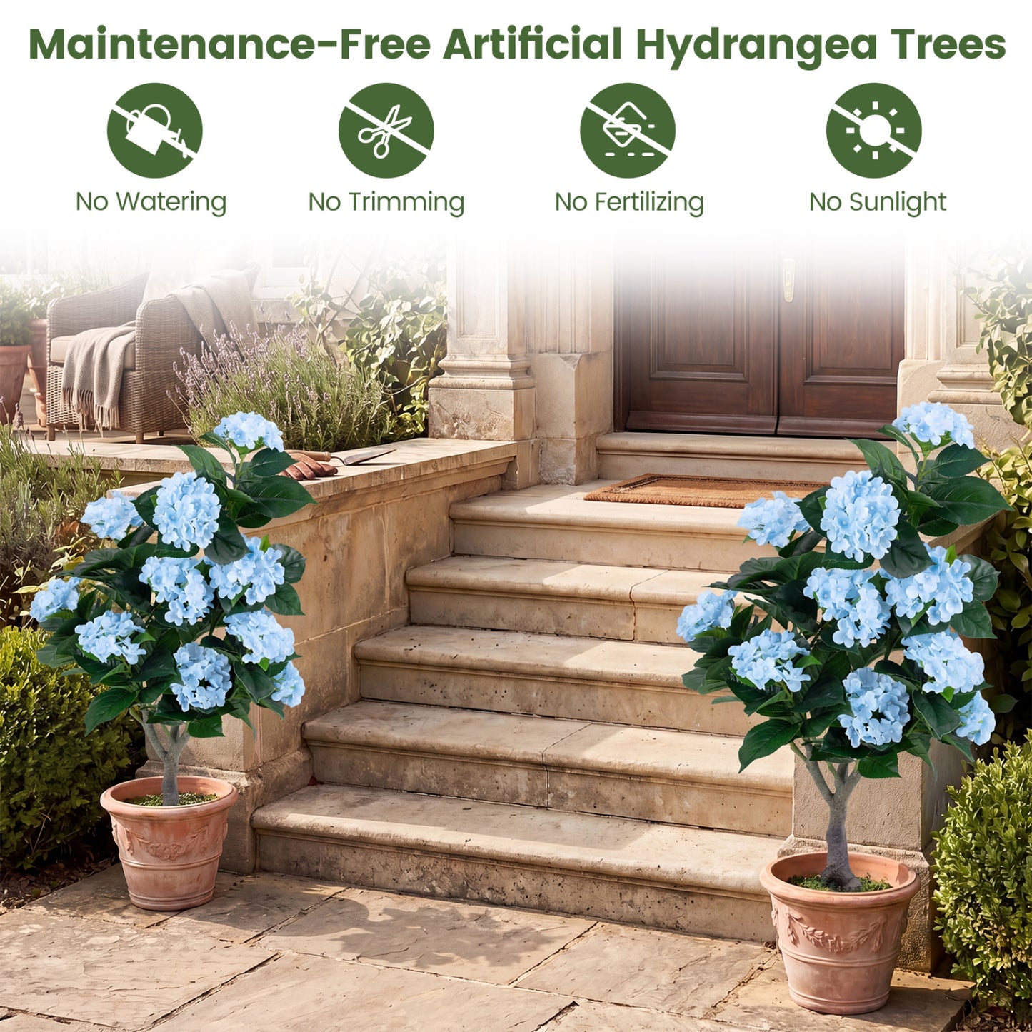 43.5" Artificial Hydrangea Tree, 2 Pack, Blue Faux Plants at Gallery Canada