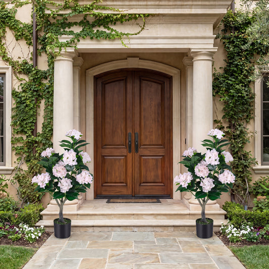 Artificial Hydrangea Tree 2 Pack, Pink, 43.5" Faux Plants Pink at Gallery Canada