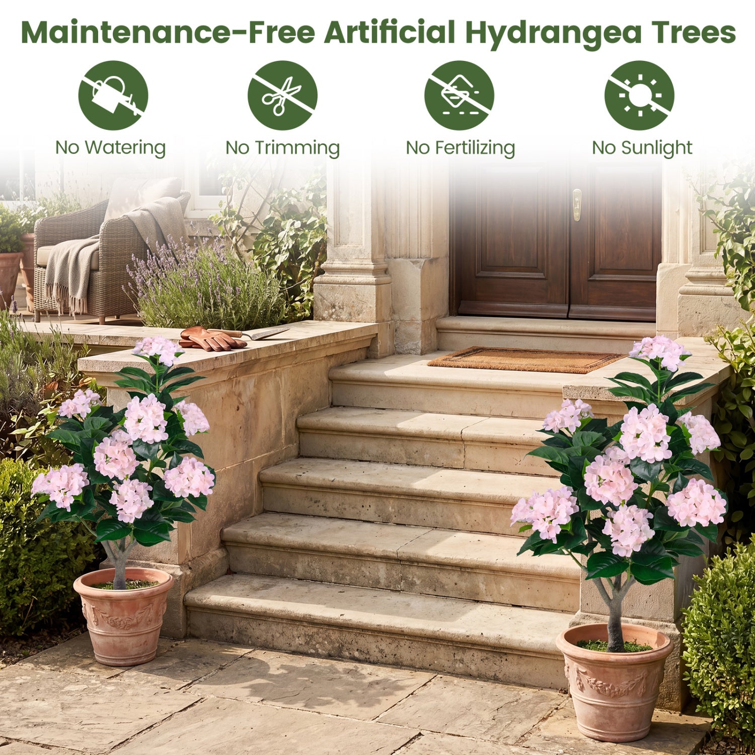 Artificial Hydrangea Tree 2 Pack, Pink, 43.5