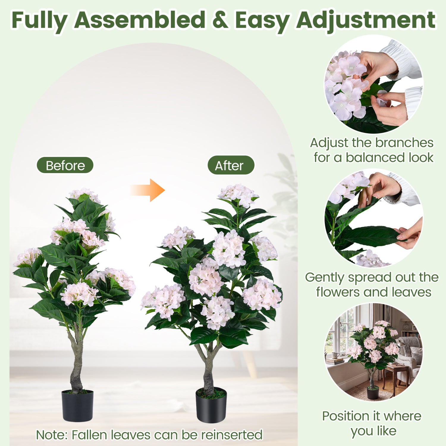 Artificial Hydrangea Tree 2 Pack, Pink, 43.5