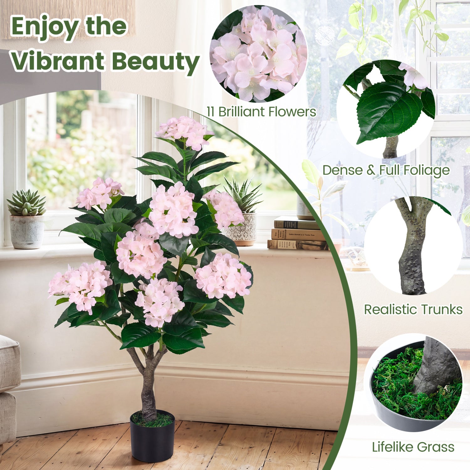 Artificial Hydrangea Tree 2 Pack, Pink, 43.5