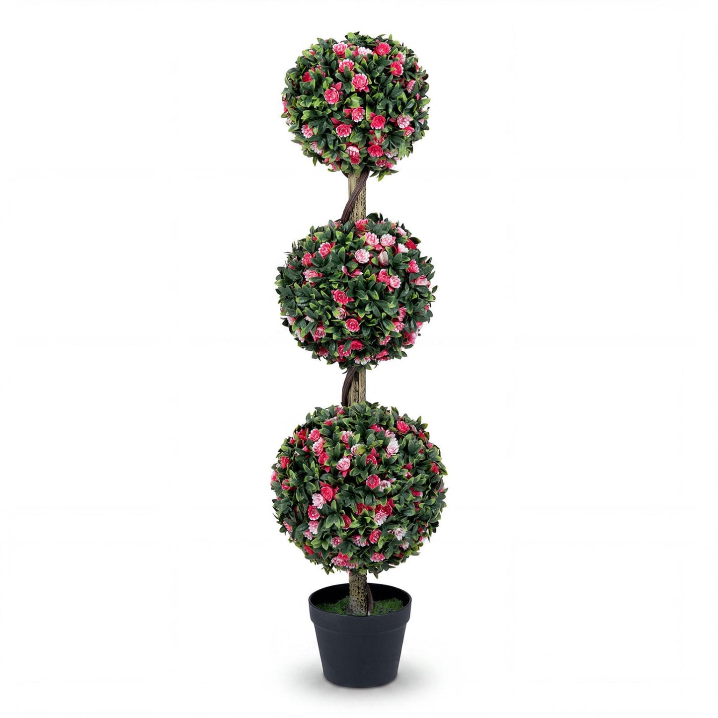 43.5" Artificial Triple Ball Rose Topiary Tree with Lifelike Blooms and Green Leaves Faux Plants Green & Pink & Black at Gallery Canada