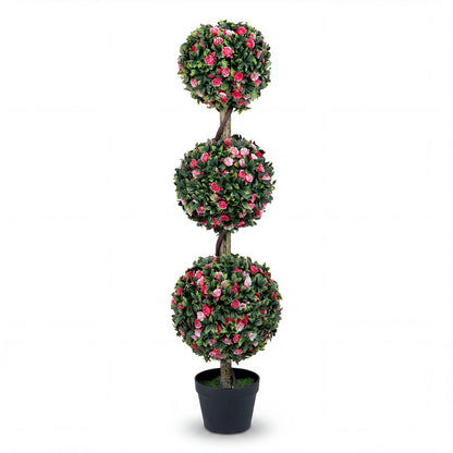 43.5" Artificial Triple Ball Rose Topiary Tree with Lifelike Blooms and Green Leaves Faux Plants Green & Pink & Black at Gallery Canada