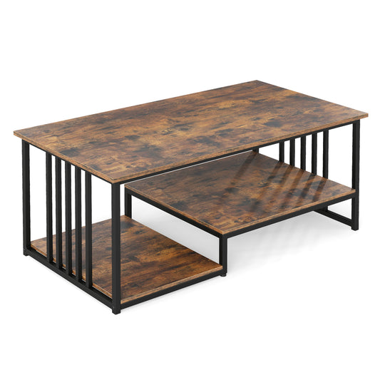 43.5" Coffee Table 2-Tier Open Shelf, Rustic Brown Coffee Tables Rustic Brown at Gallery Canada