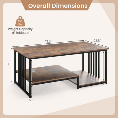 43.5" Coffee Table 2-Tier Open Shelf, Rustic Brown Coffee Tables at Gallery Canada