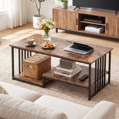 43.5" Coffee Table 2-Tier Open Shelf, Rustic Brown Coffee Tables at Gallery Canada
