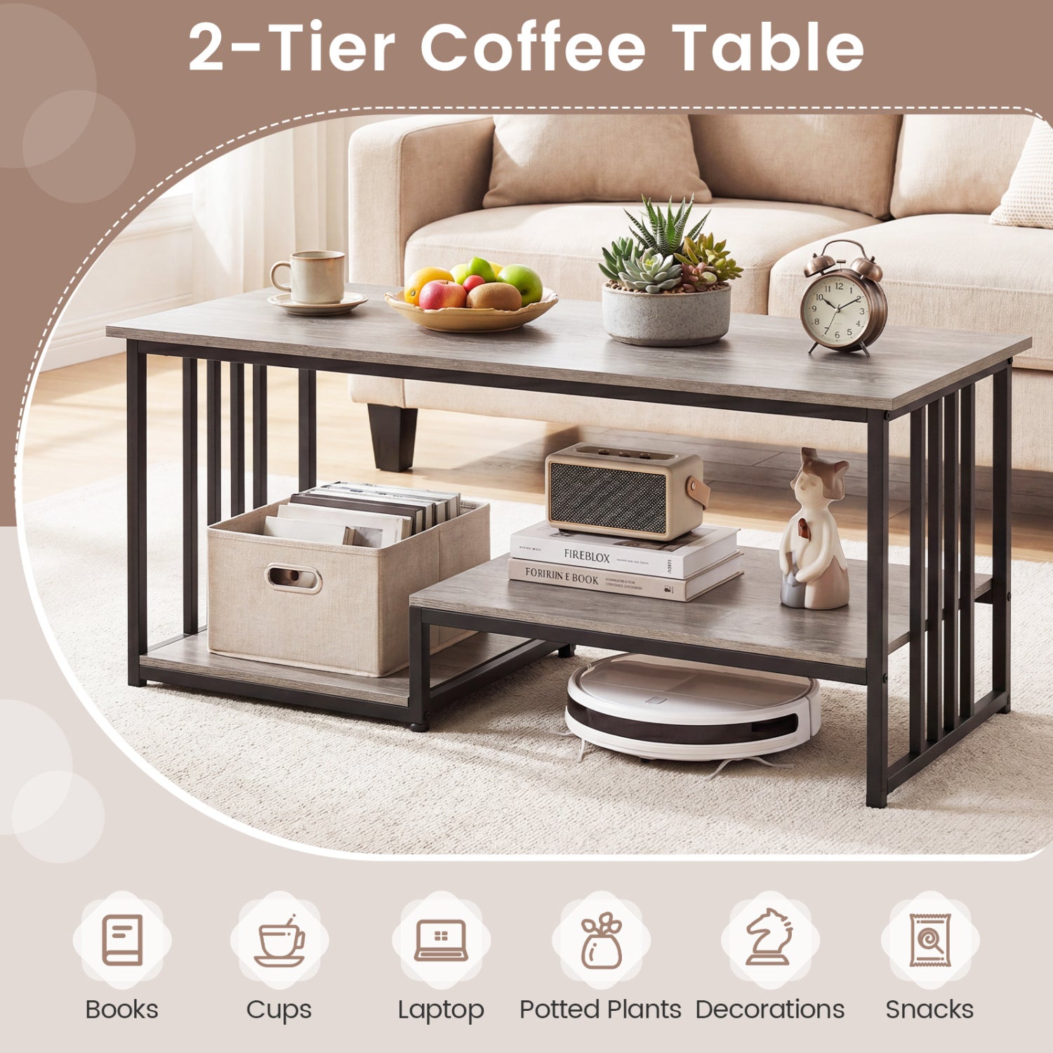 Coffee Table, 2-Tier With Open Storage Shelf, Oak Coffee Tables at Gallery Canada