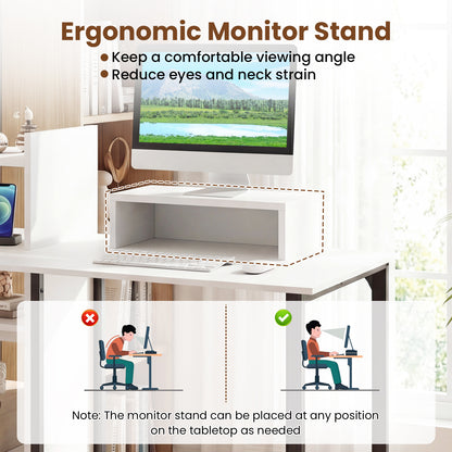 43.5" Computer Desk With Charging Station, Ergonomic Monitor Stand, White Computer Desks at Gallery Canada