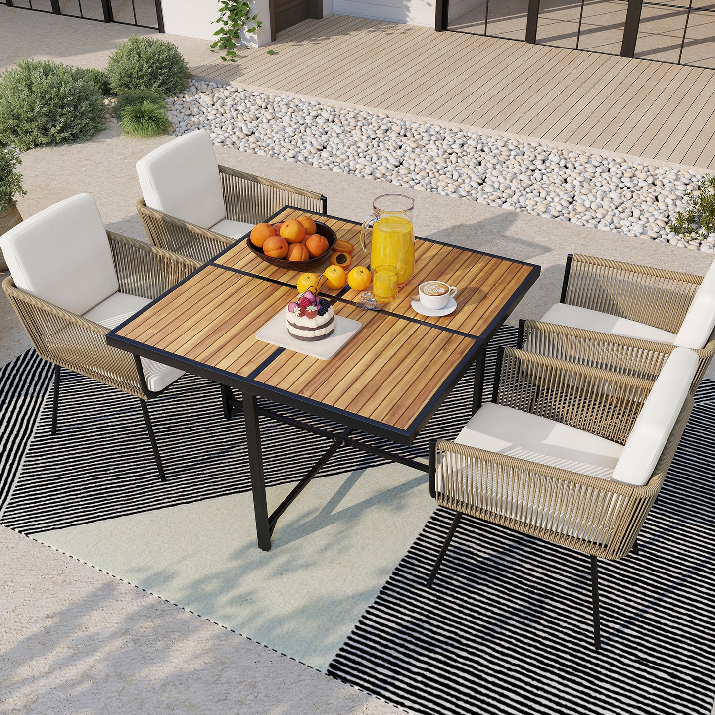 43.5 Inch 4-Person Square Patio Dining Table, Natural Patio Dining Tables at Gallery Canada