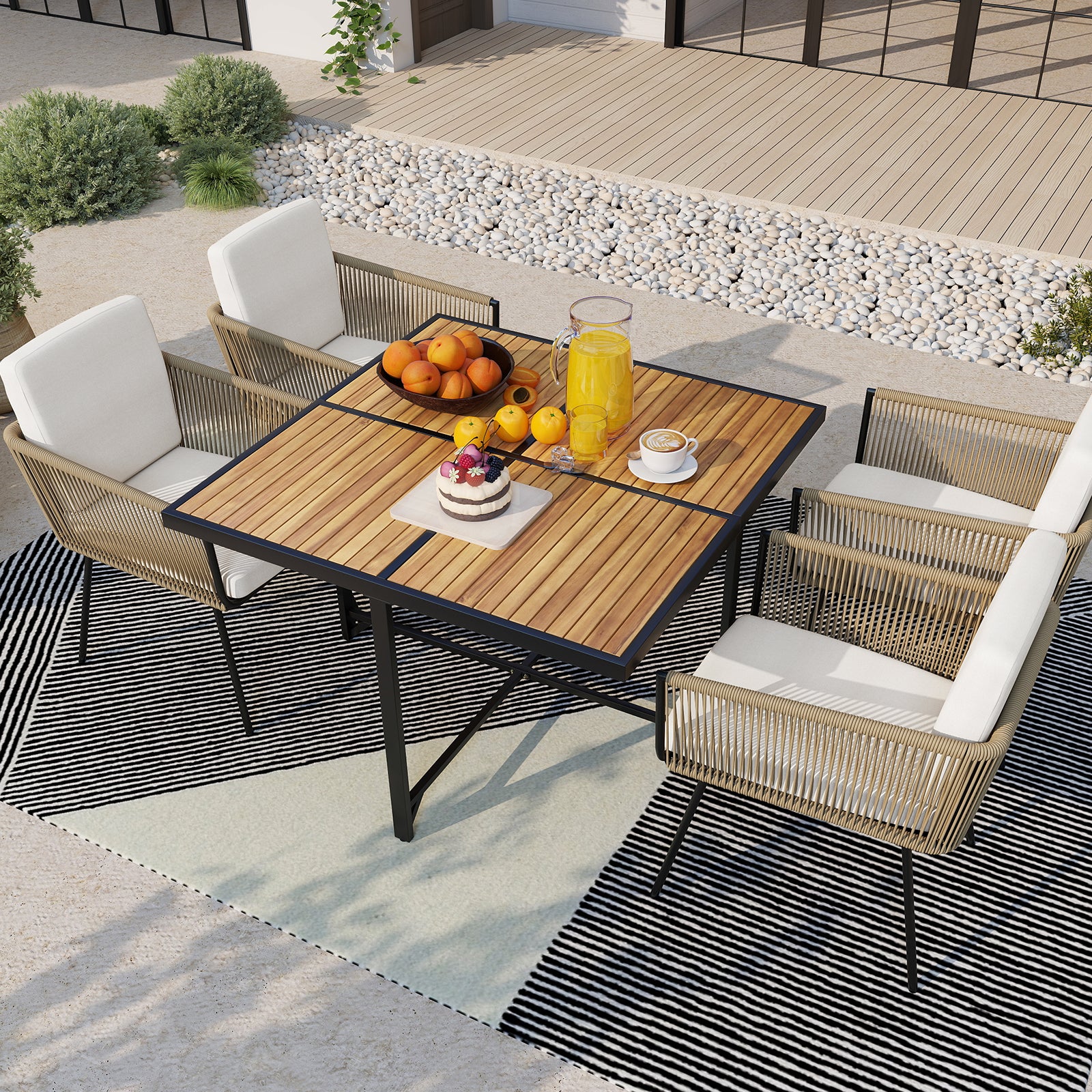 43.5 Inch 4-Person Square Patio Dining Table, Natural Patio Dining Tables at Gallery Canada