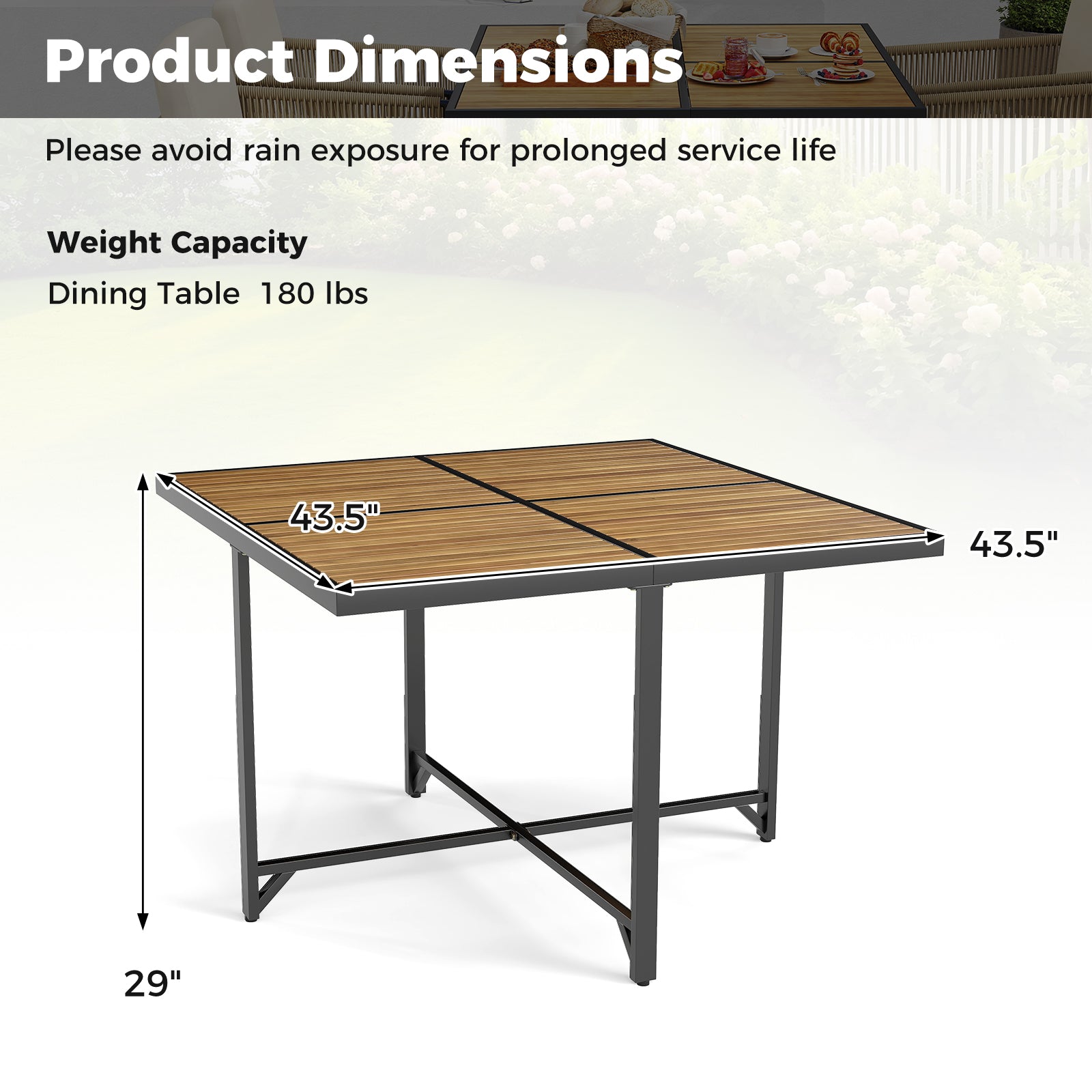 43.5 Inch 4-Person Square Patio Dining Table, Natural Patio Dining Tables at Gallery Canada