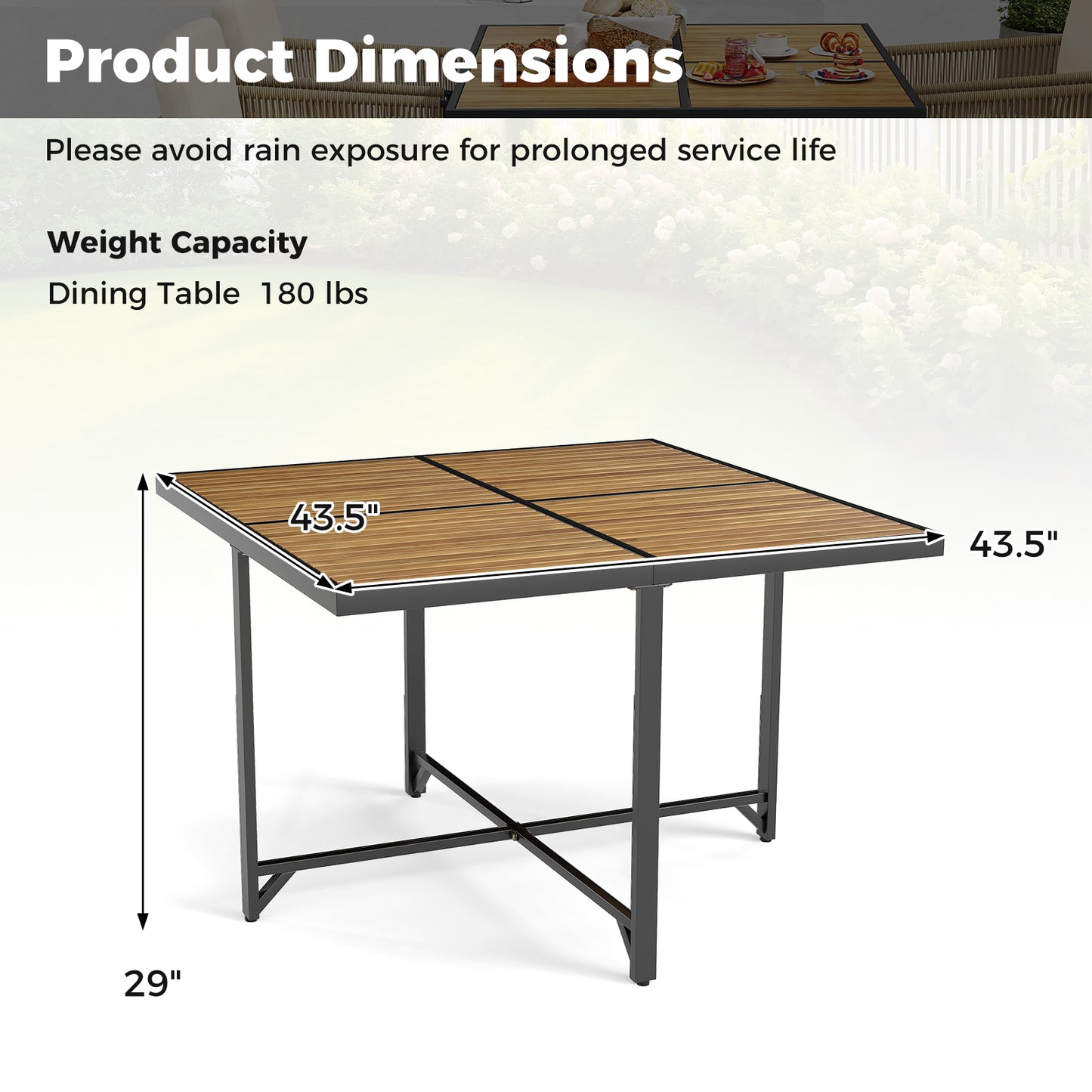 43.5 Inch 4-Person Square Patio Dining Table, Natural Patio Dining Tables at Gallery Canada