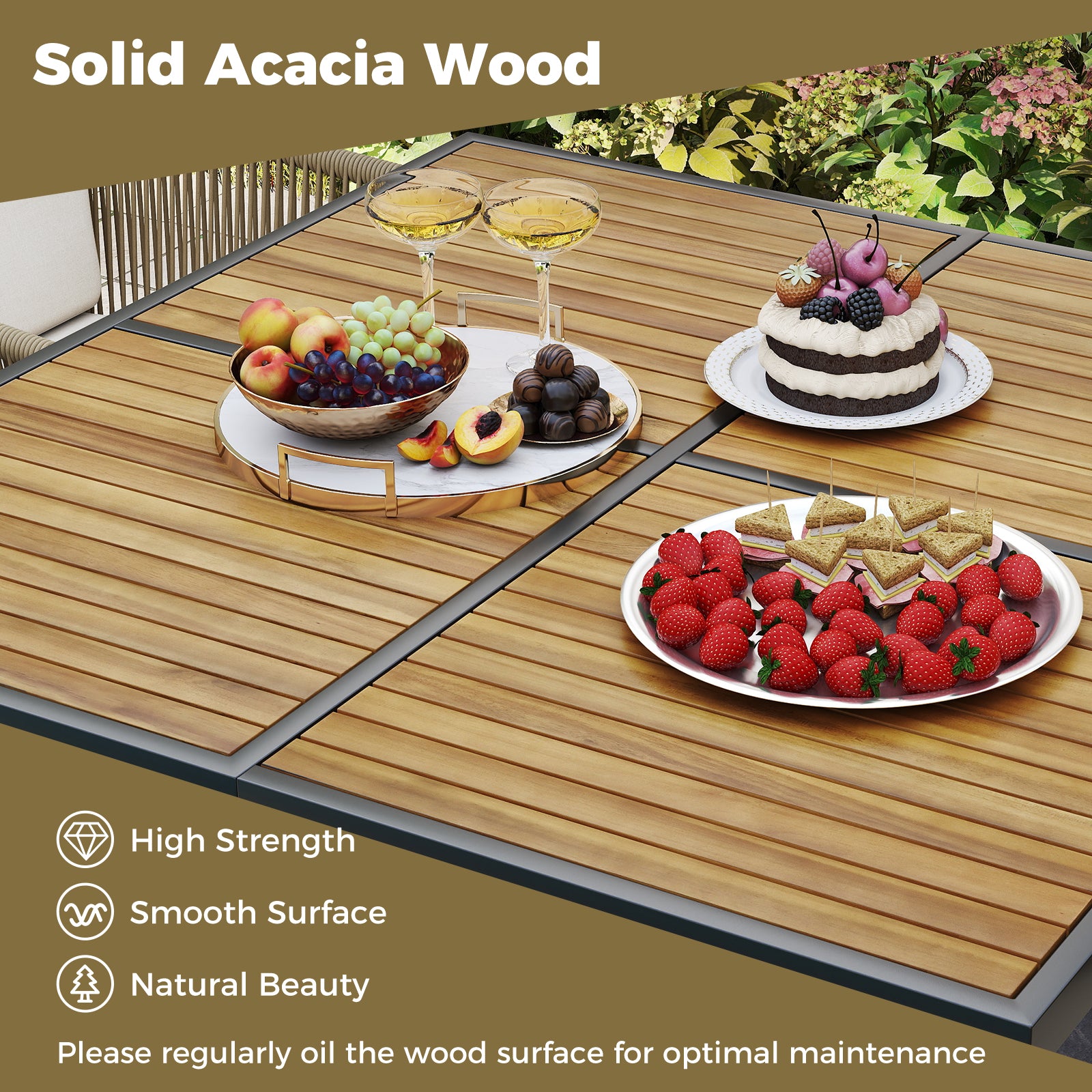 43.5 Inch 4-Person Square Patio Dining Table, Natural Patio Dining Tables at Gallery Canada