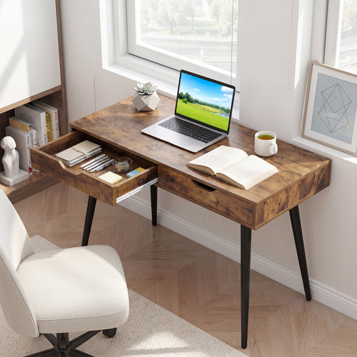 43.5 Inch Computer Desk, 2 Drawers, Walnut