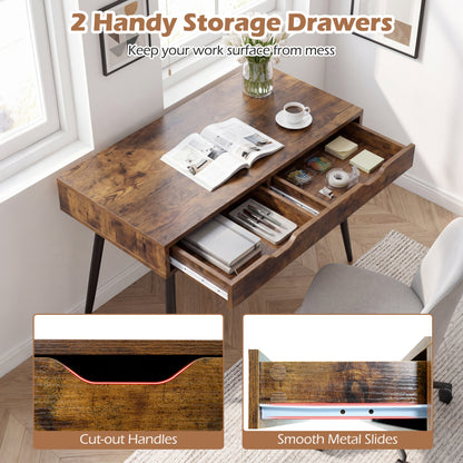 43.5 Inch Computer Desk, 2 Drawers, Walnut Computer Desks at Gallery Canada