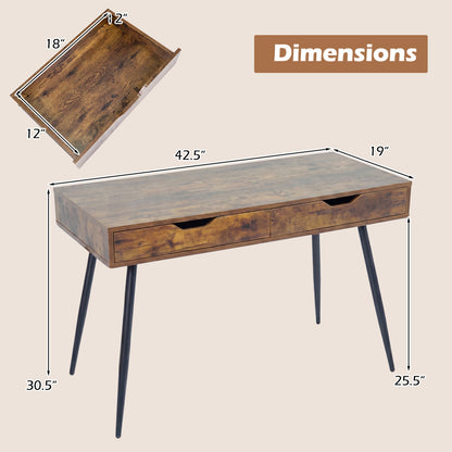 43.5 Inch Computer Desk, 2 Drawers, Walnut Computer Desks at Gallery Canada