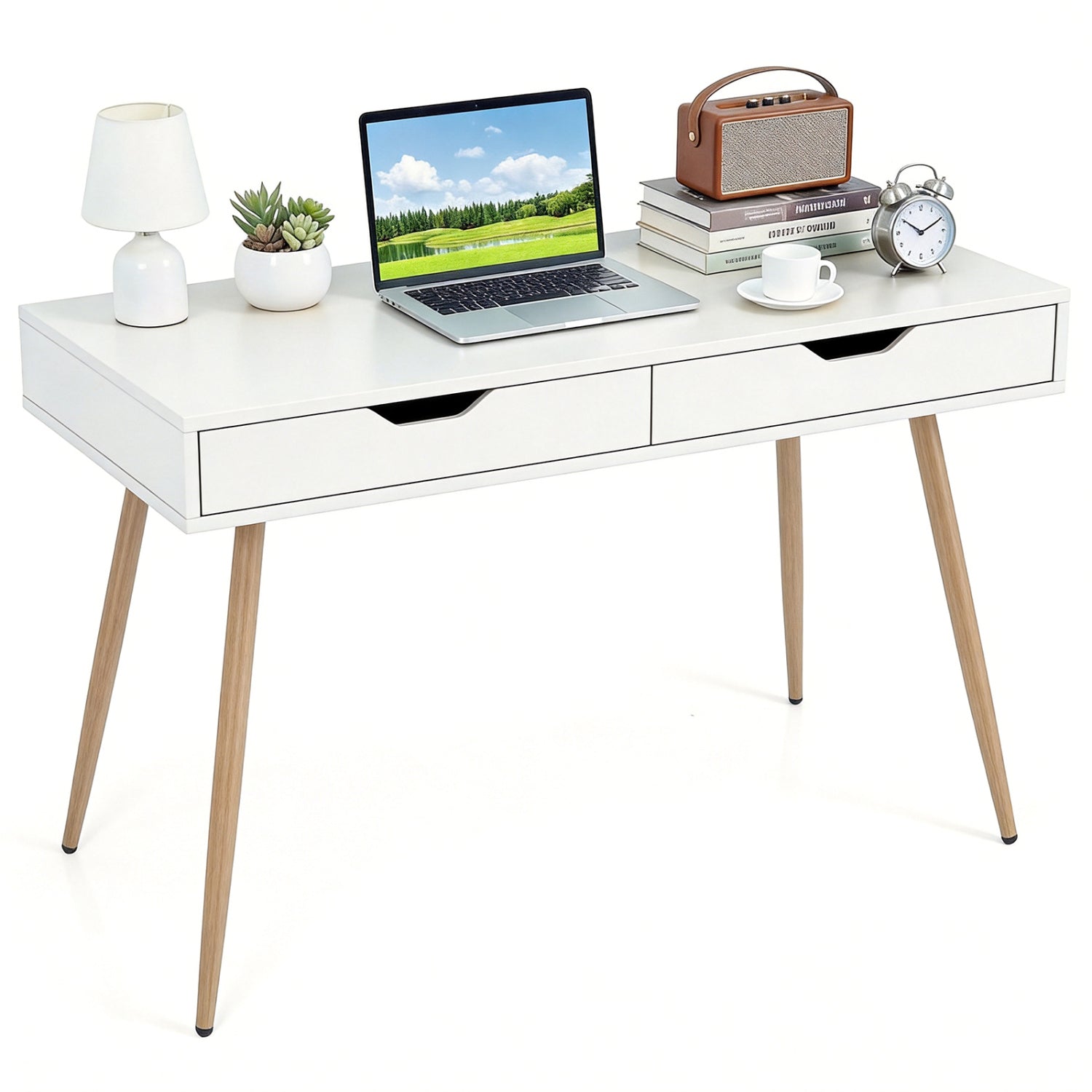 43.5 Inch Computer Desk With 2 Drawers, White Computer Desks at Gallery Canada