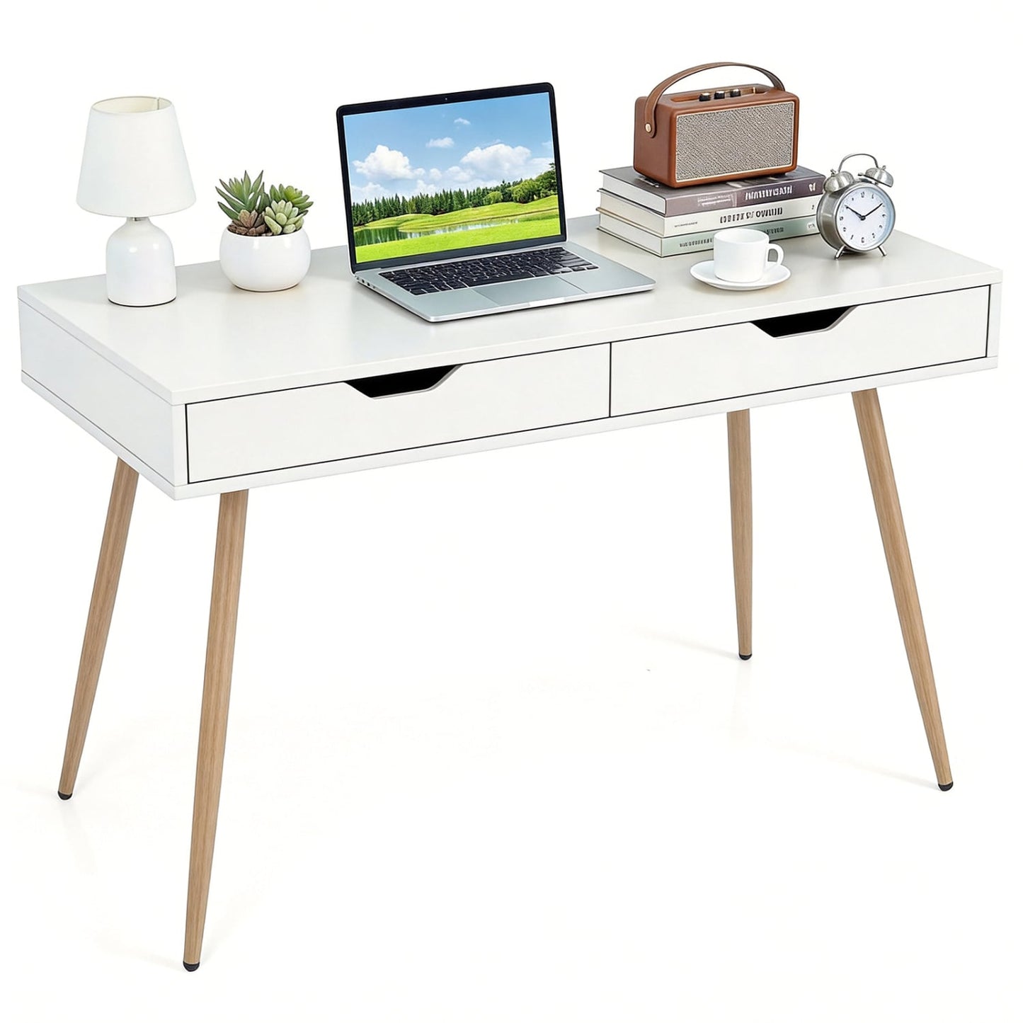 43.5 Inch Computer Desk With 2 Drawers, White Computer Desks White at Gallery Canada