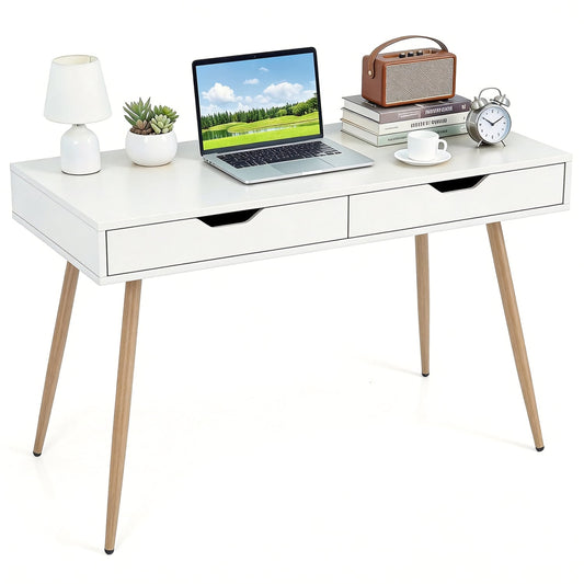 43.5 Inch Computer Desk With 2 Drawers, White Computer Desks White at Gallery Canada