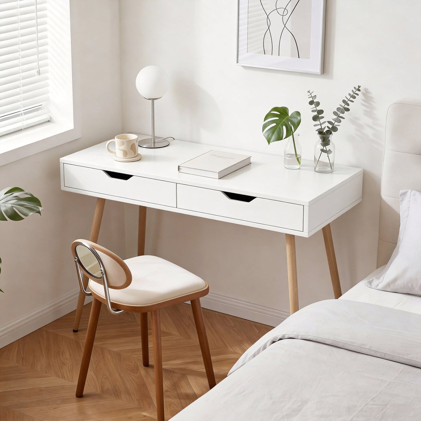 43.5 Inch Computer Desk With 2 Drawers, White Computer Desks at Gallery Canada
