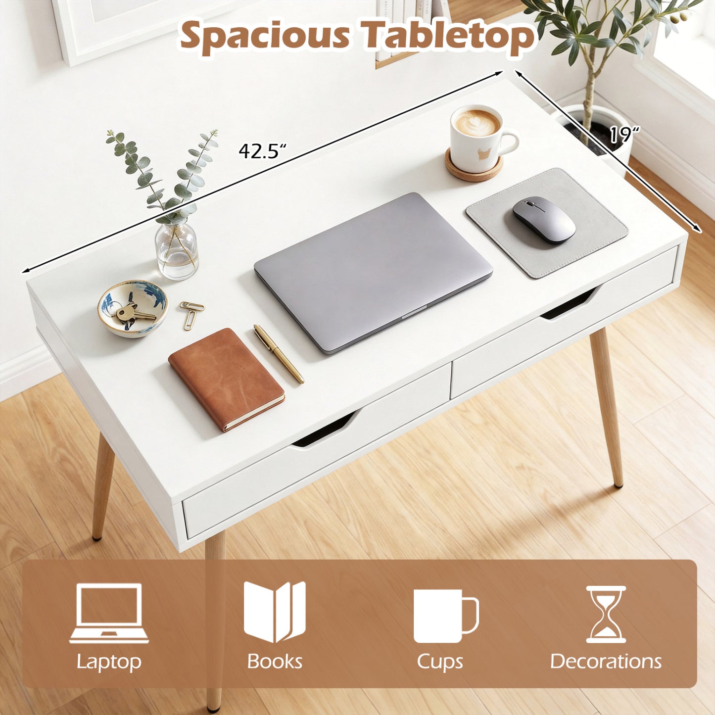 43.5 Inch Computer Desk With 2 Drawers, White Computer Desks at Gallery Canada