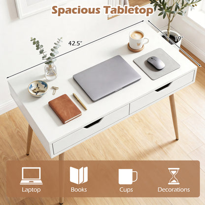43.5 Inch Computer Desk With 2 Drawers, White Computer Desks at Gallery Canada
