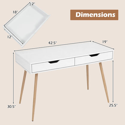 43.5 Inch Computer Desk With 2 Drawers, White Computer Desks at Gallery Canada