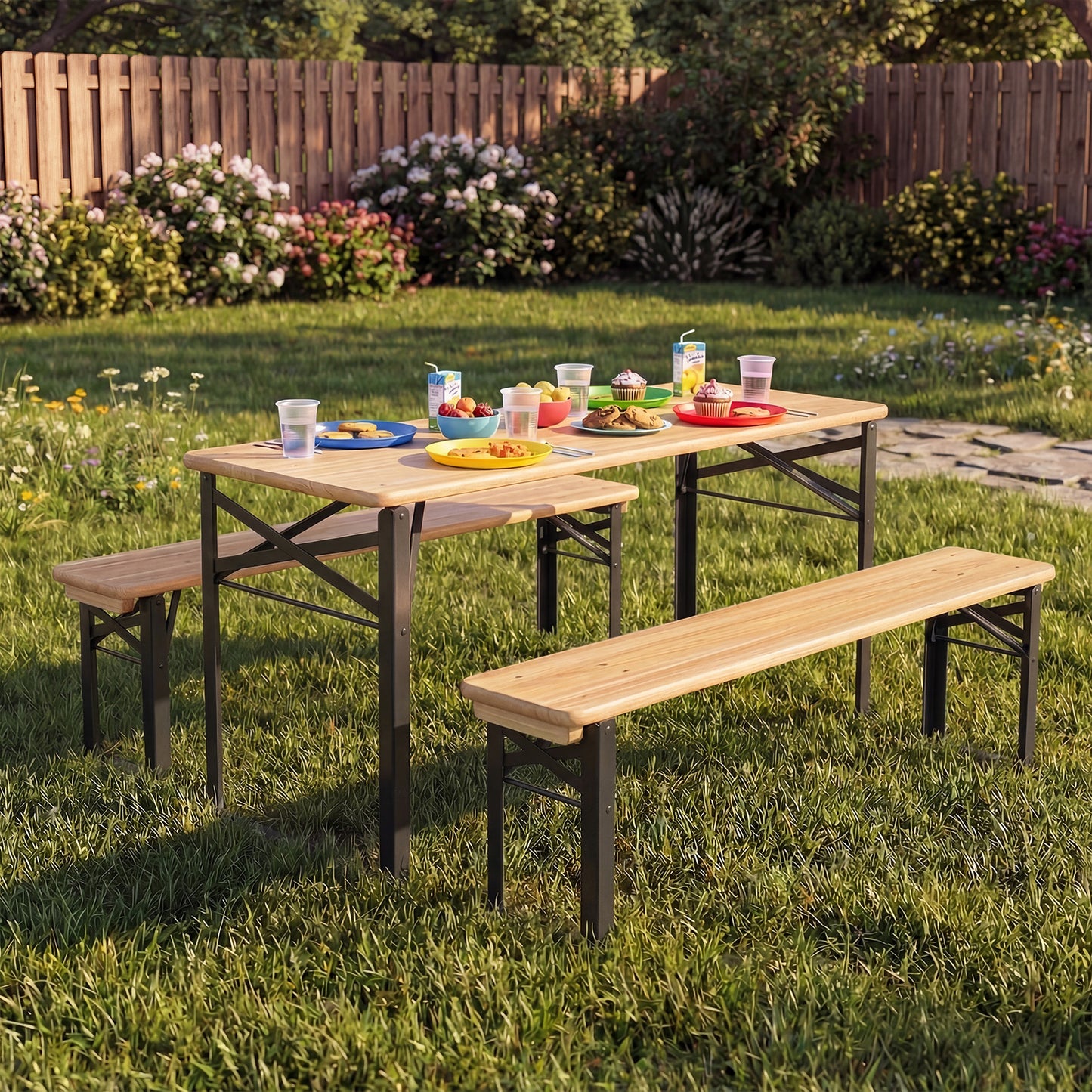43.5 Inch Folding Kids Picnic Table And Bench Set, Black Kids Table & Chair Sets at Gallery Canada
