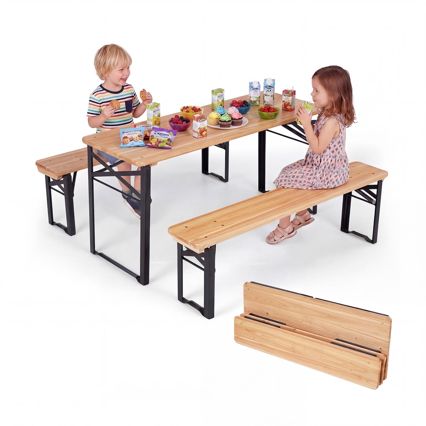 43.5 Inch Folding Kids Picnic Table And Bench Set, Black Kids Table & Chair Sets at Gallery Canada