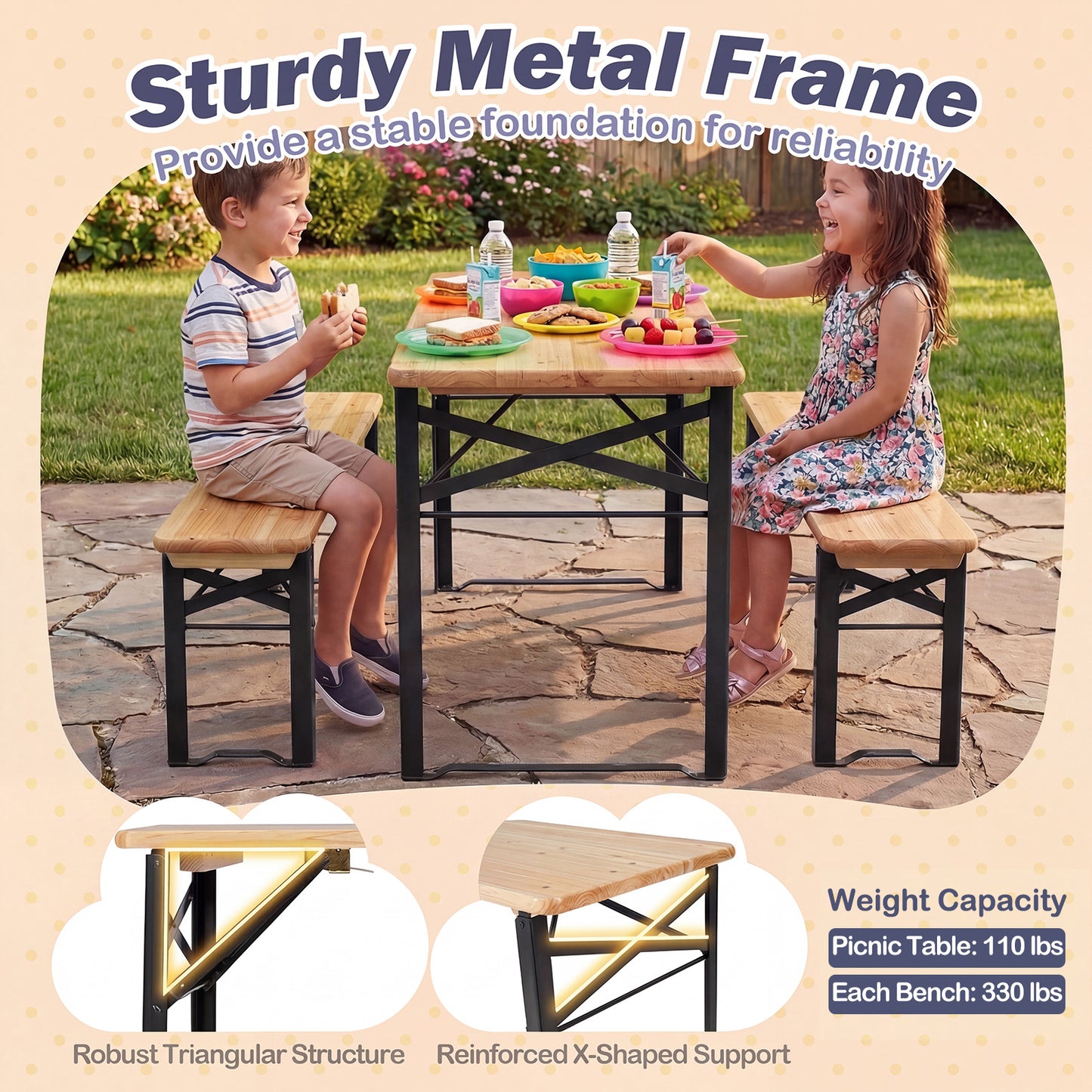 43.5 Inch Folding Kids Picnic Table And Bench Set, Black Kids Table & Chair Sets at Gallery Canada