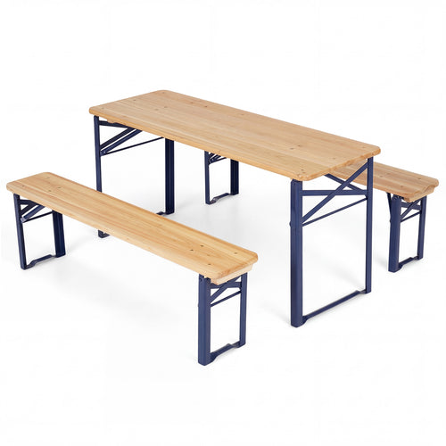 43.5 Inch Folding Kids Picnic Table, Bench Set, Wooden Toddler Table, Navy