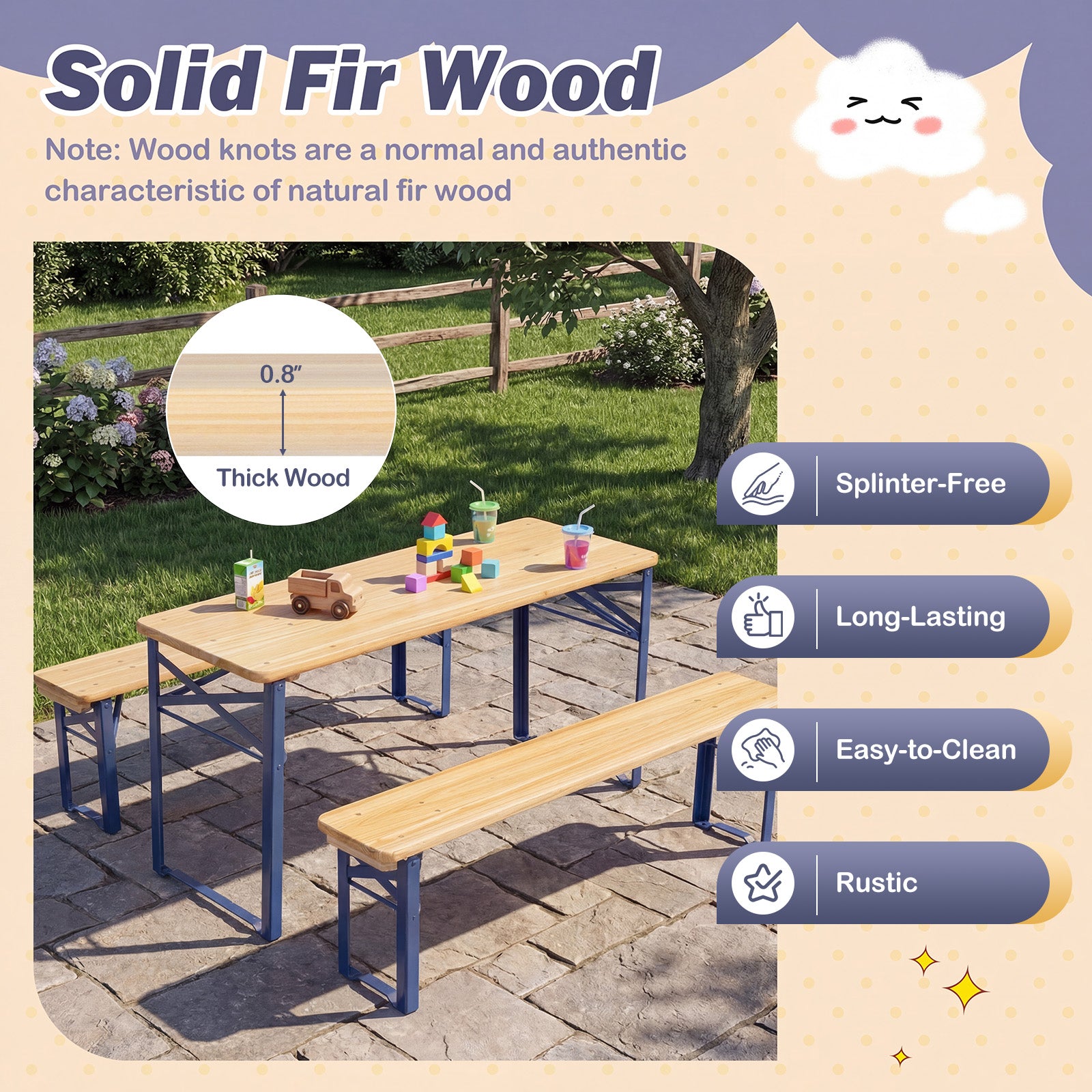 43.5 Inch Folding Kids Picnic Table, Bench Set, Wooden Toddler Table, Navy Kids Table & Chair Sets at Gallery Canada